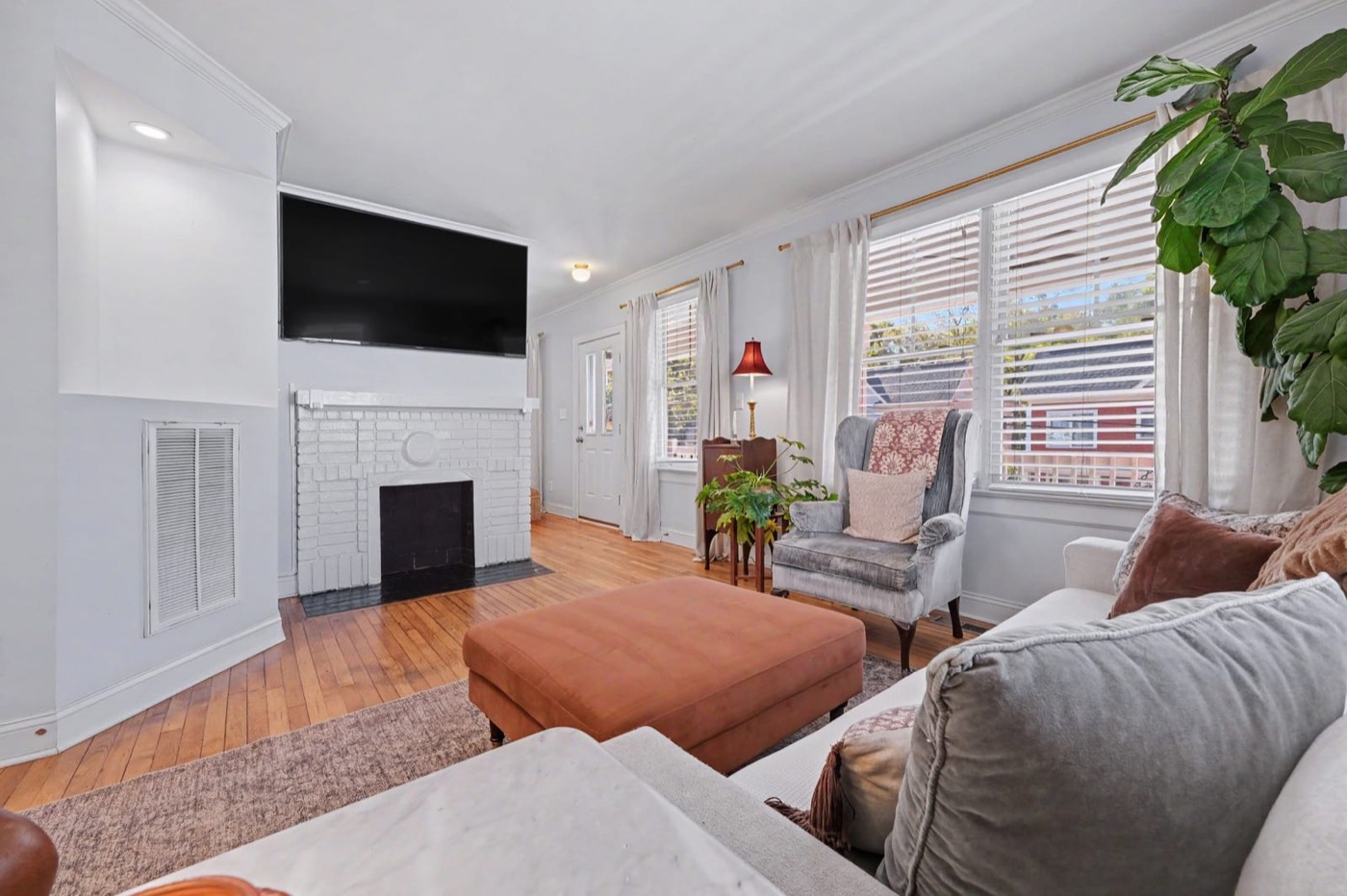 Family room with original fireplace